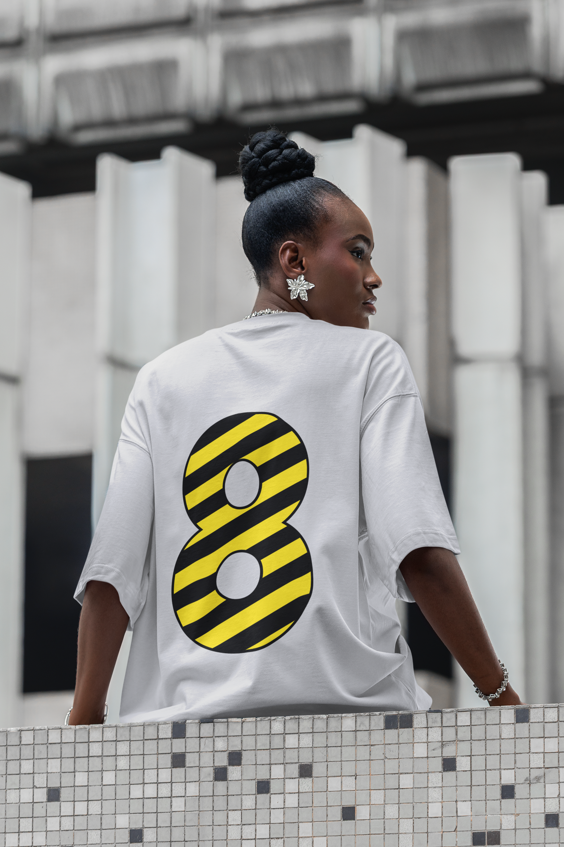 ⚠️ “8” – Eight – Yellow & Black Striped Pattern Numeric | DTF Transfer FT1028