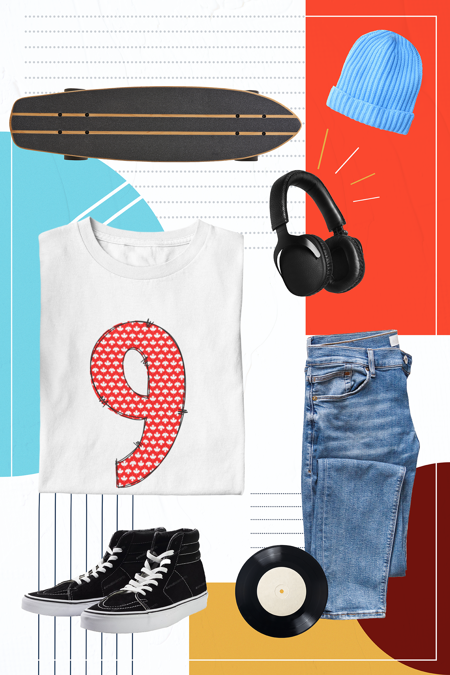🍁 “9” – Nine – Red & White Maple Leaf Pattern Numeric | DTF Transfer FT1019