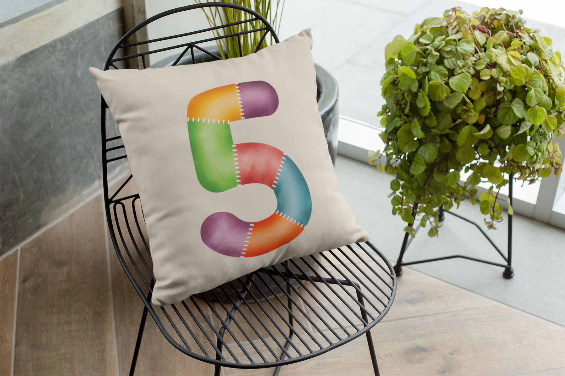 🎂✨ Birthday Number 5 – Patchwork Stitch Style | DTF Transfer FT1148