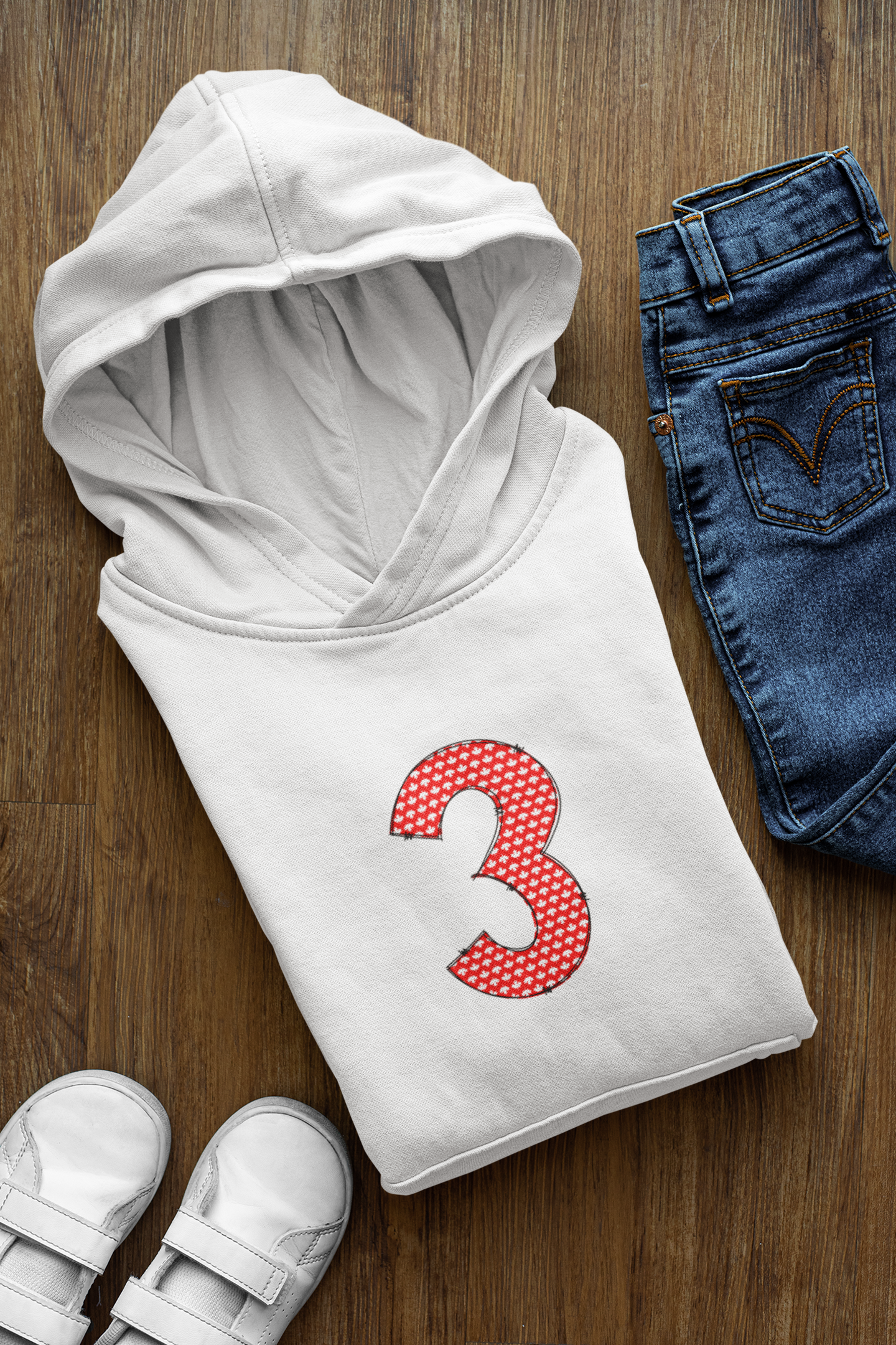🍁 “3” – Three – Red & White Maple Leaf Pattern Numeric | DTF Transfer FT1013