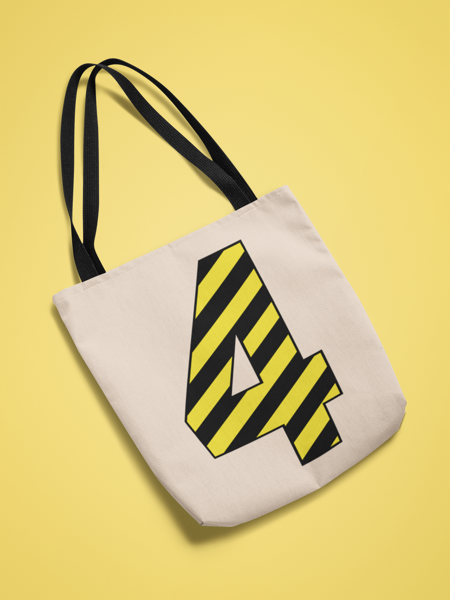 ⚠️ “4” – Four – Yellow & Black Striped Pattern Numeric | DTF Transfer FT1024