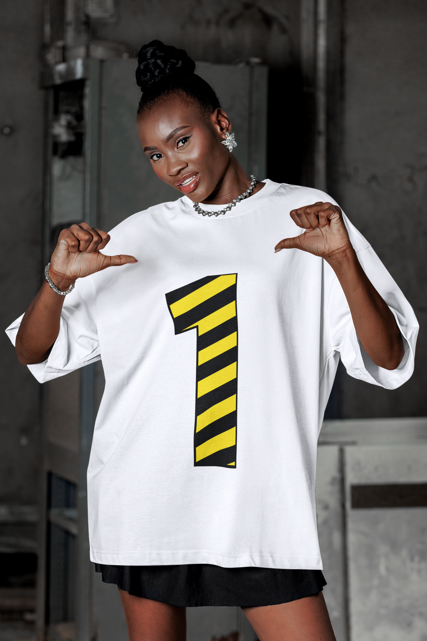 ⚠️ “1” – One – Yellow & Black Striped Pattern Numeric | DTF Transfer FT1021