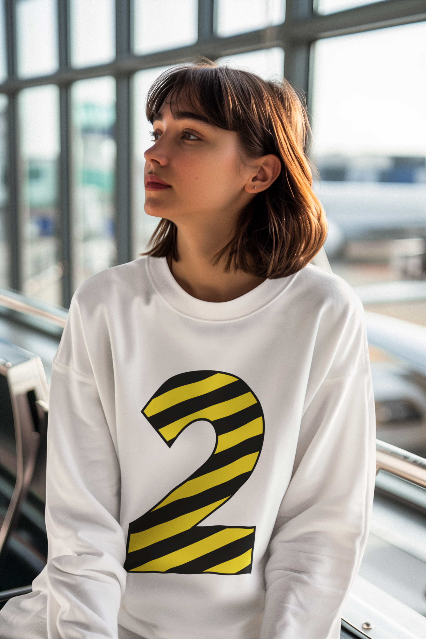⚠️ “2” – Two – Yellow & Black Striped Pattern Numeric | DTF Transfer FT1022
