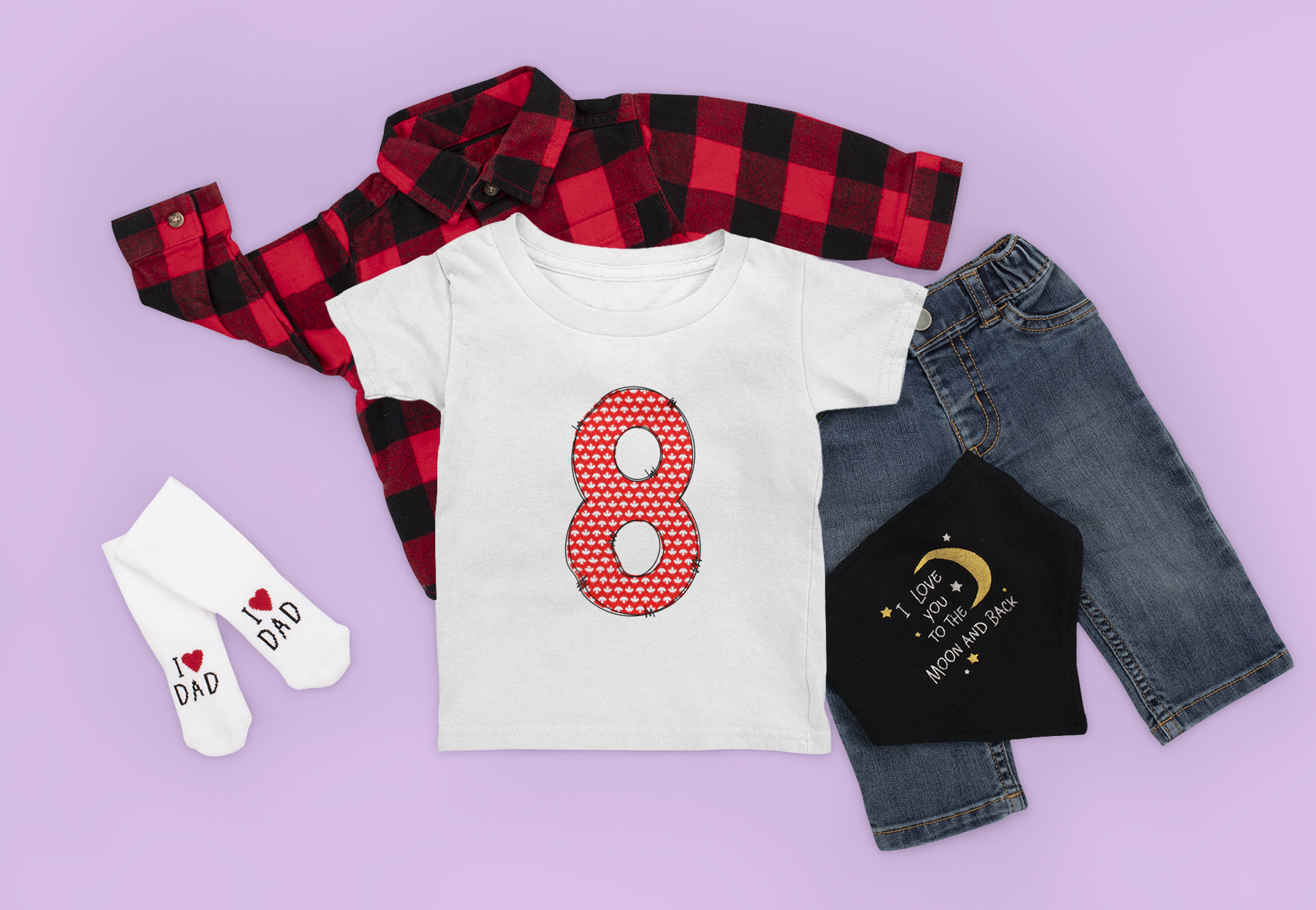 🍁 “8” – Eight – Red & White Maple Leaf Pattern Numeric | DTF Transfer FT1018