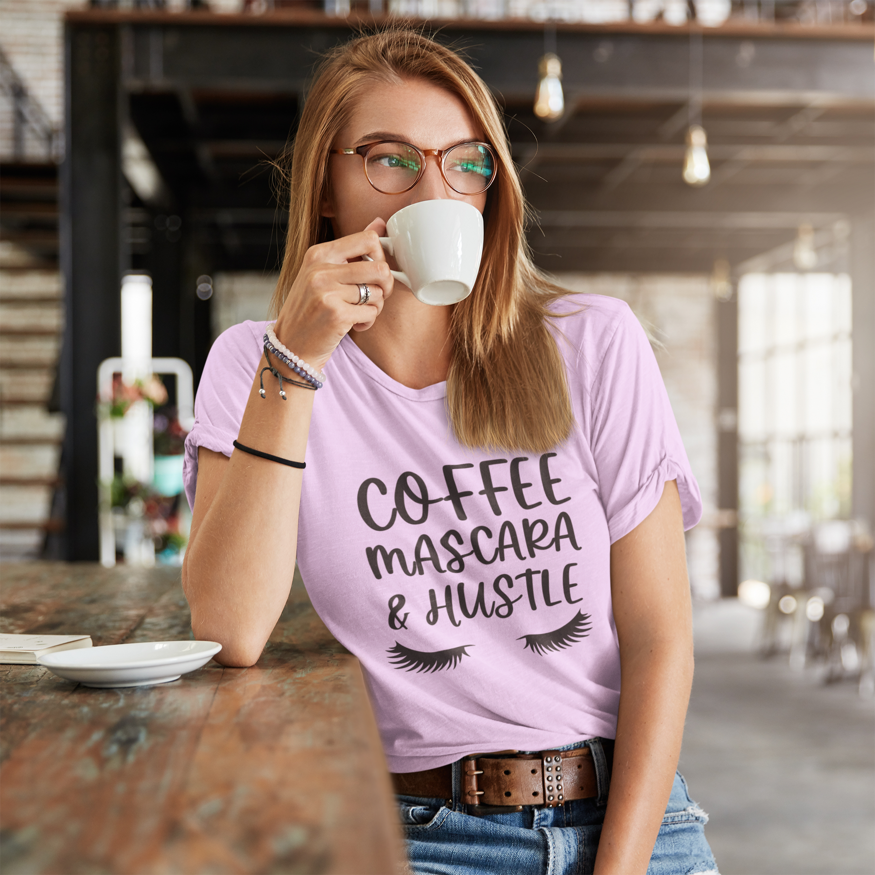 ☕🖤 Coffee, Mascara & Hustle – Everyday Ritual Quote | DTF Transfer FT949