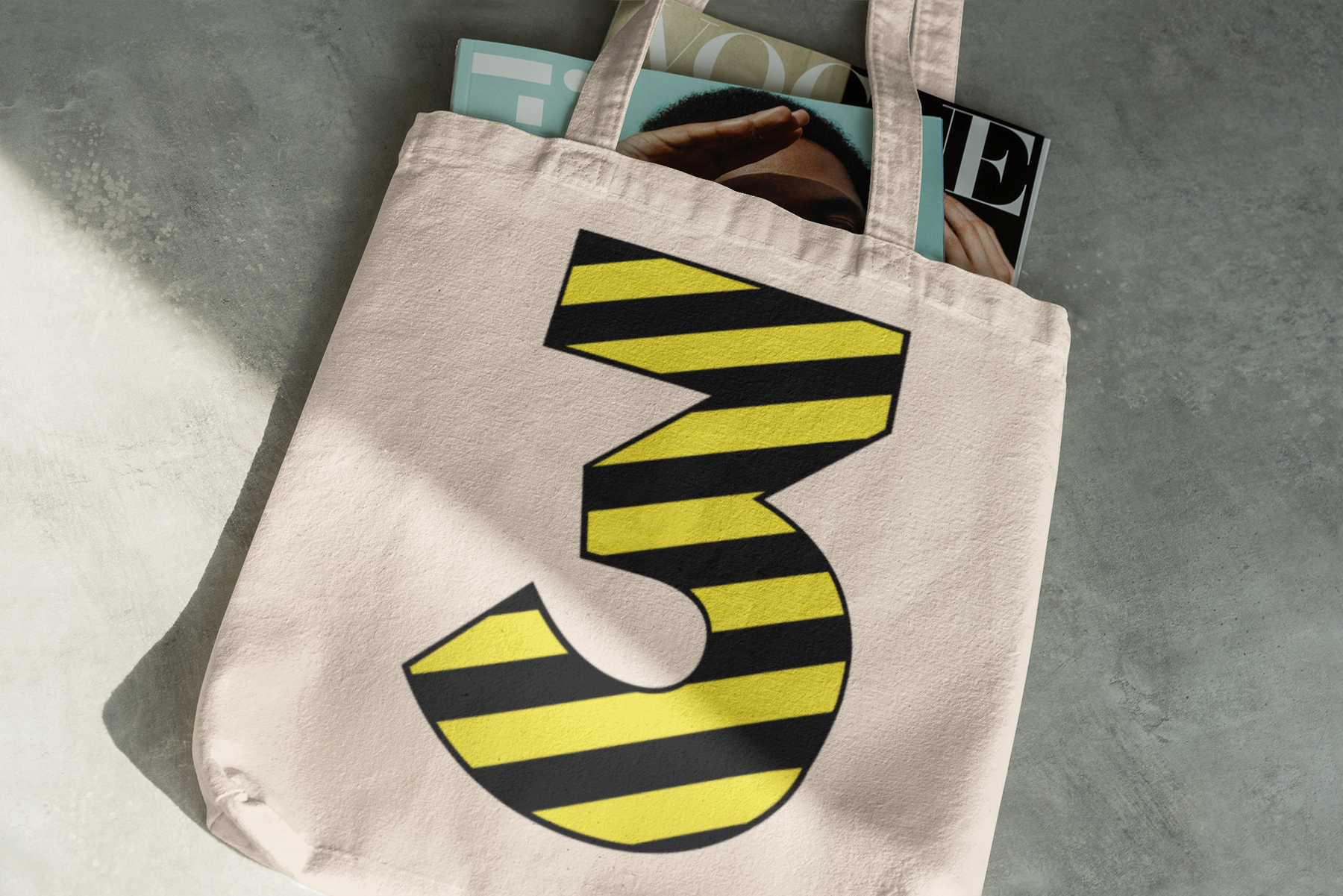 ⚠️ “3” – Three – Yellow & Black Striped Pattern Numeric | DTF Transfer FT1023