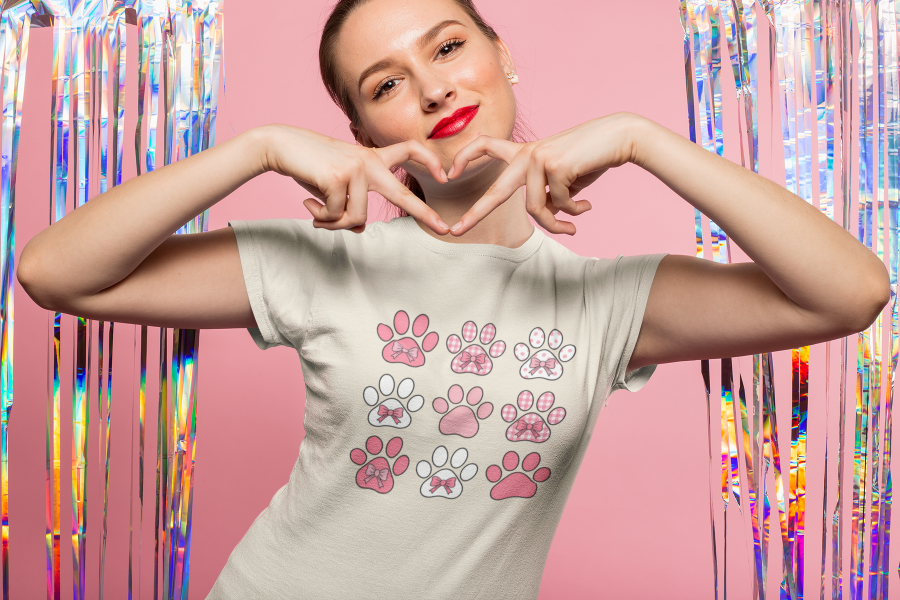 💕 Pink Paw Love – Valentine’s Day | DTF Transfer FT1107